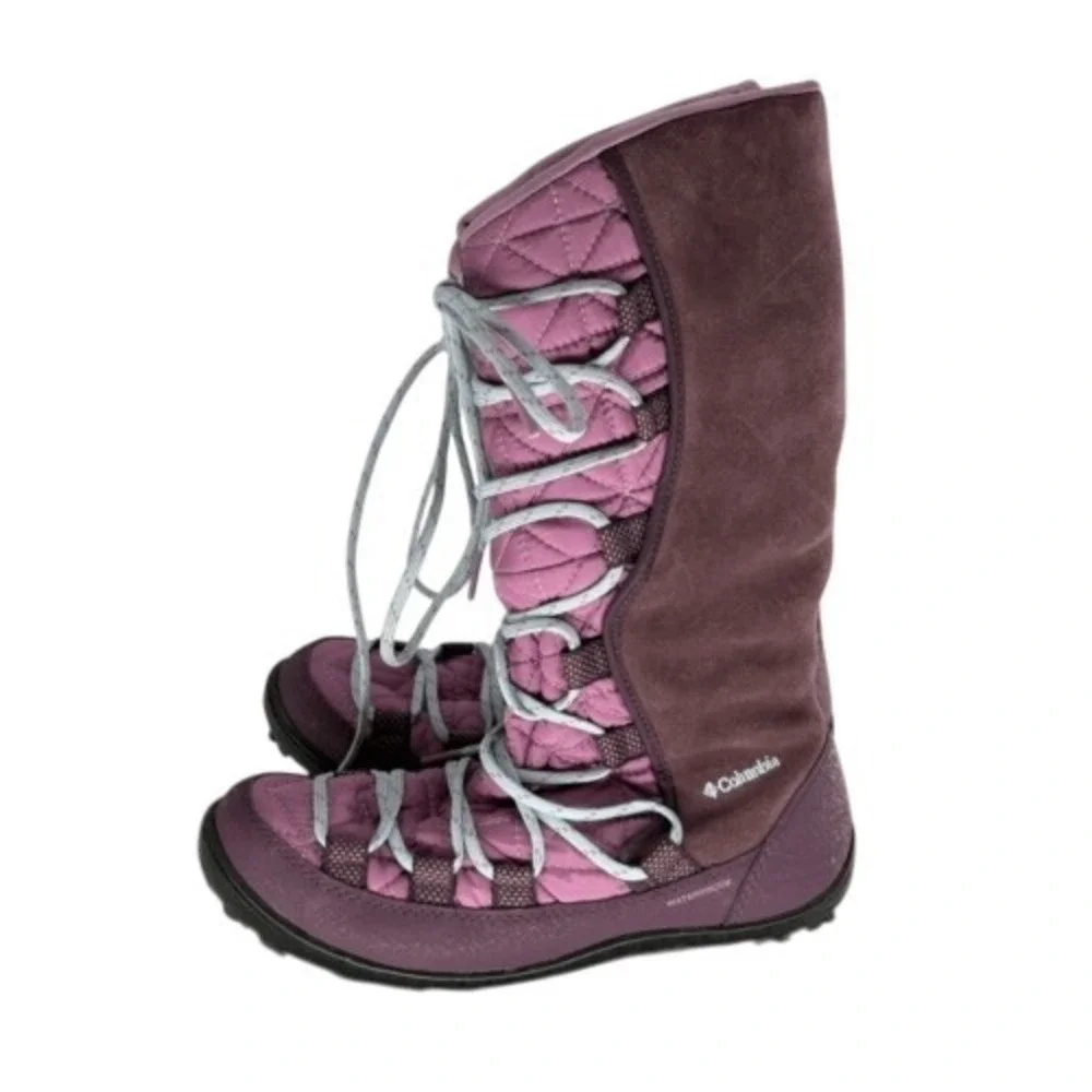 Columbia Boots Waterproof Winter Tall Loveland Kids Girls 4 Purple Pink Lace‎ Up